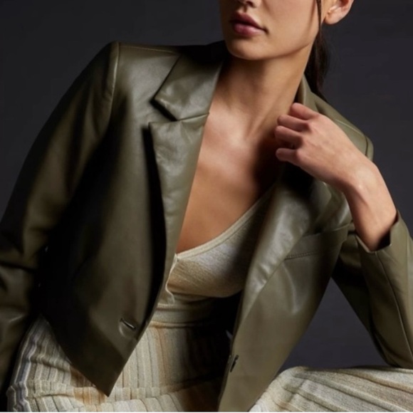 Avec Les Filles Anthropologie Faux Leather Cropped Jacket Size Large NWT - Picture 3 of 10